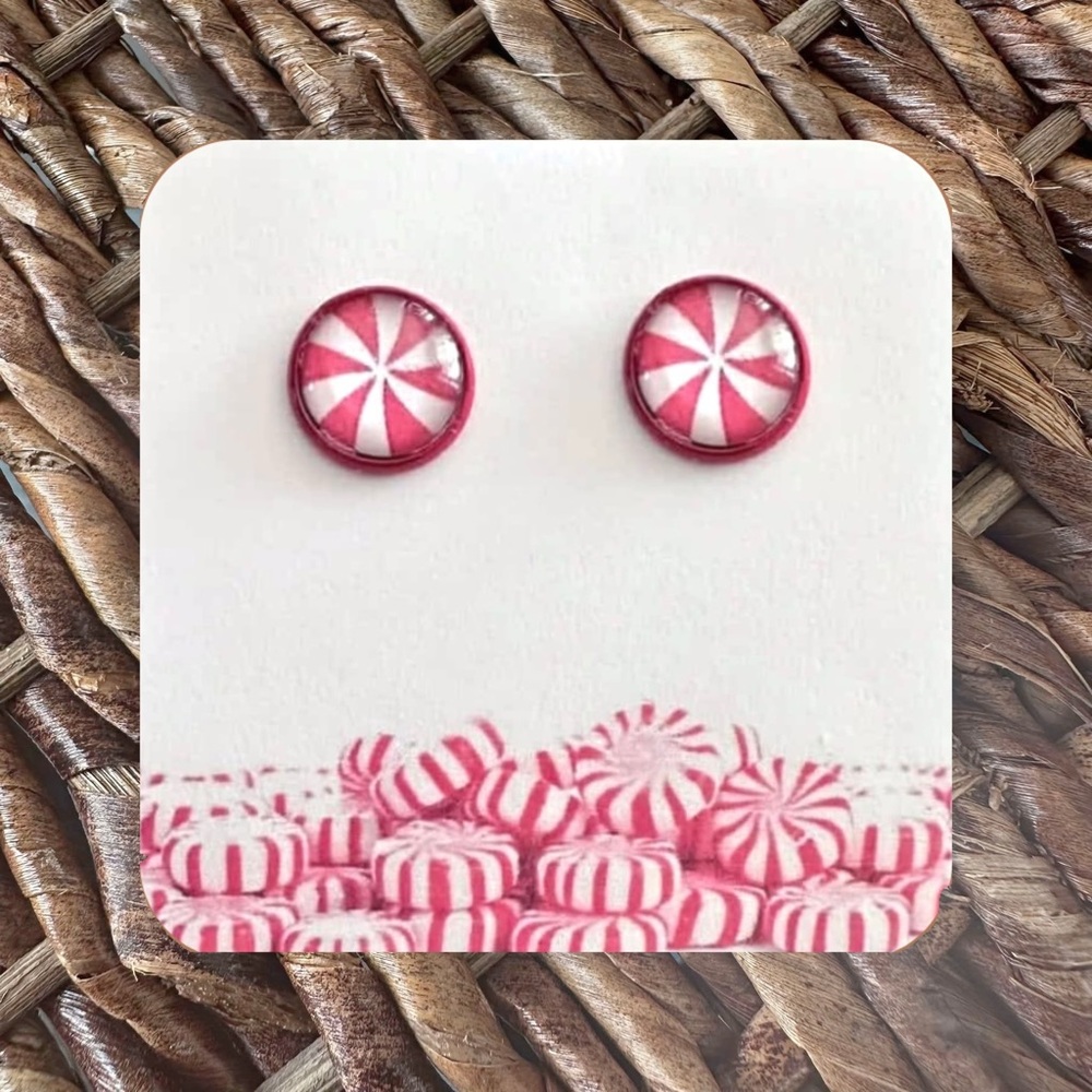 New Handmade "Peppermint Candy" Stud Earrings (0.6" diameter)